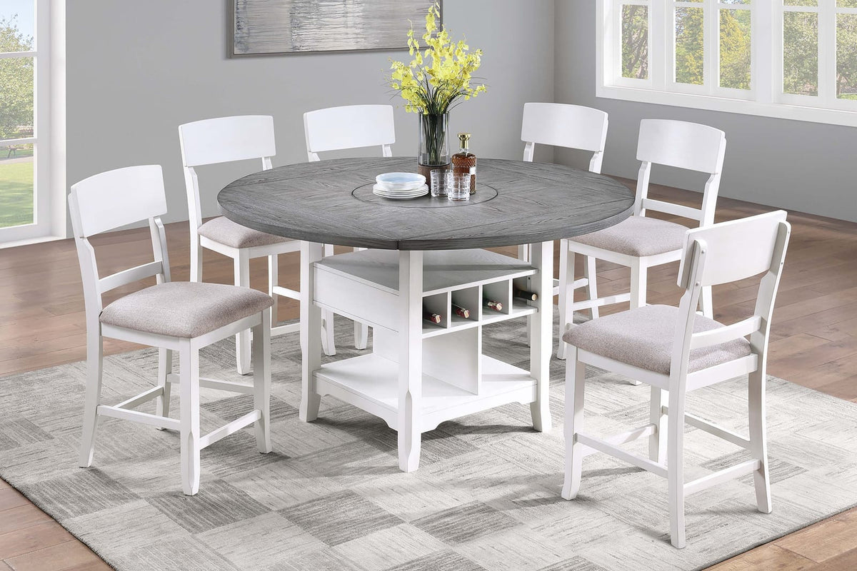 Antique White Round Dining Table with 6 Chairs