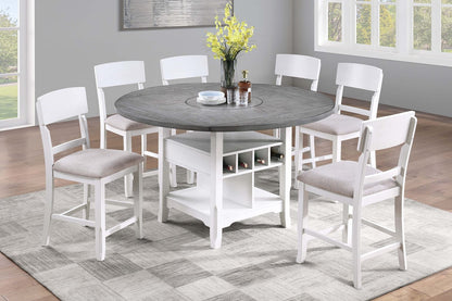 Antique White Round Dining Table with 6 Chairs