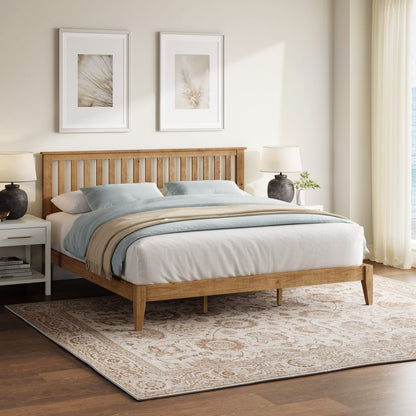 Mission Style King Bed Frame with Integrated Slat System for Bedroom