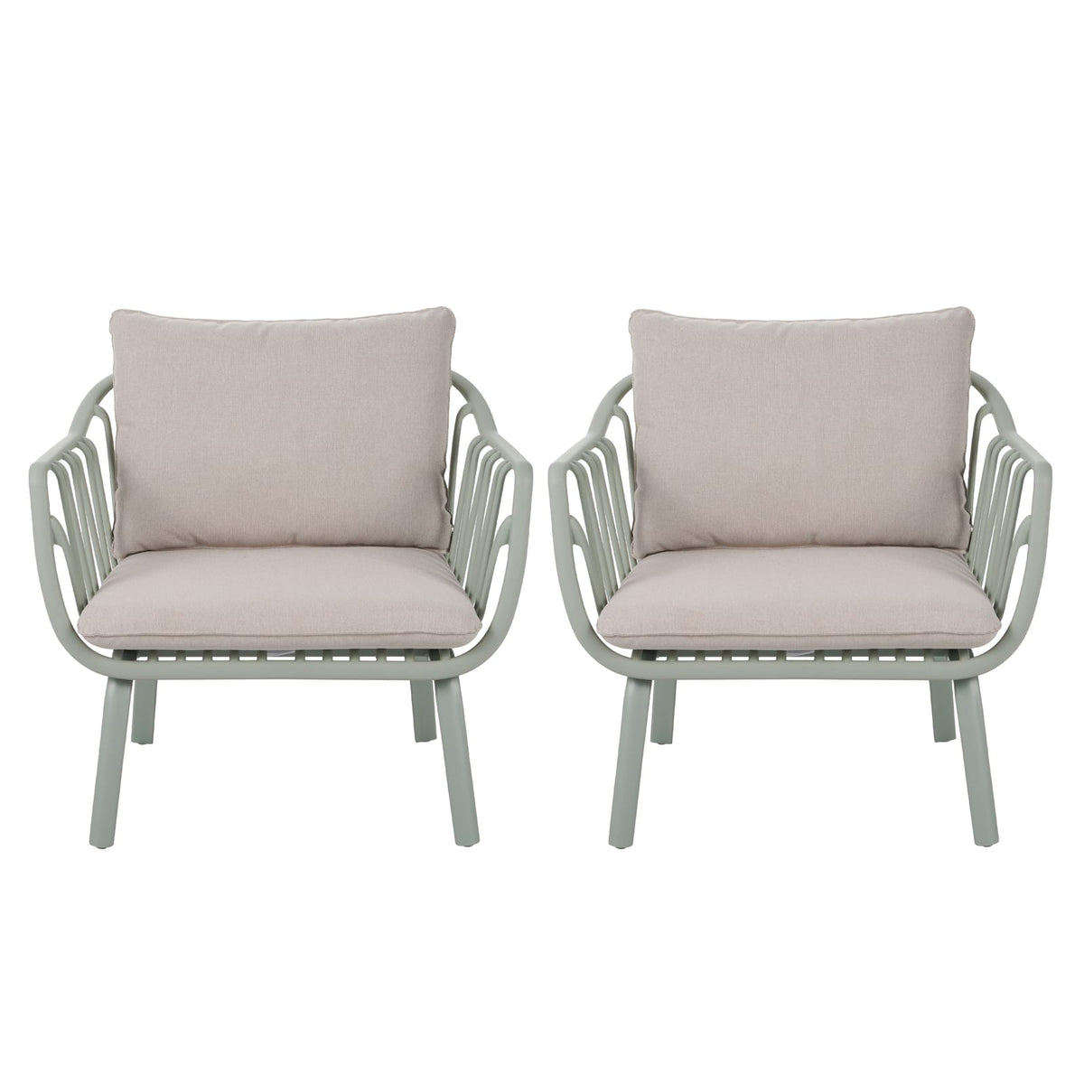 Beige and Green Outdoor Patio Chair Set for Garden or Poolside