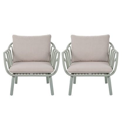 Beige and Green Outdoor Patio Chair Set for Garden or Poolside