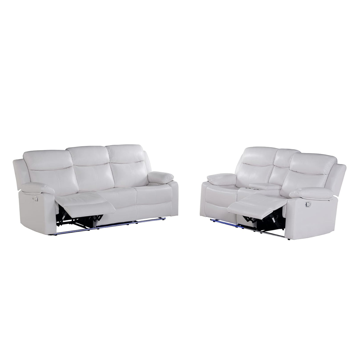 Blanche White 2PC Reclining Sofa and Loveseat with LED Lights and Speaker