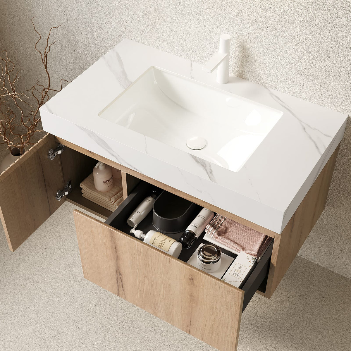 36" Carrara White Bathroom Vanity with Storage