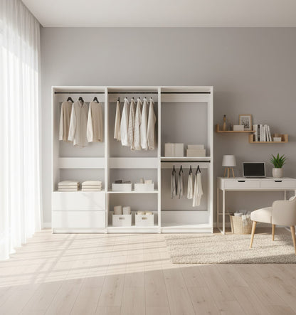 White Wood Walk-In Closet System - 5 Modules