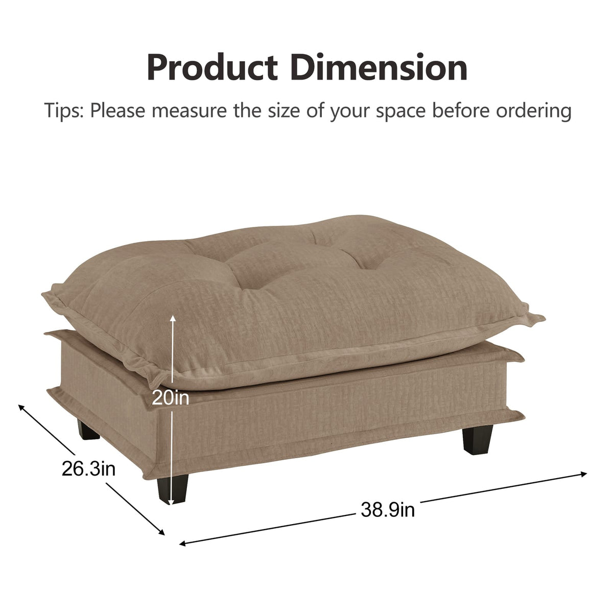 Light Coffee Chenille Ottoman - 38.98" L Storage Accent Piece