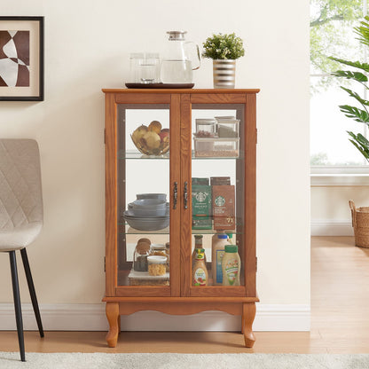 2 Door Curio Cabinet - Oak MDF Glass Display Case