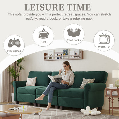 Dark Green 3-Seat Wood Sofa - 94" Dimensions for Living Room