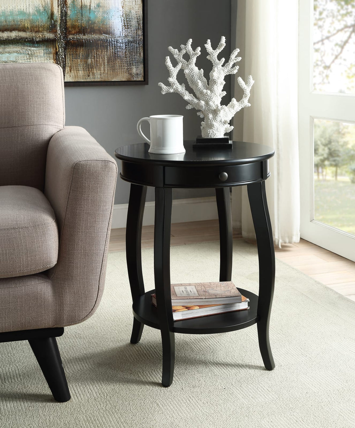 Alysa Black Accent Table - Round Storage Table