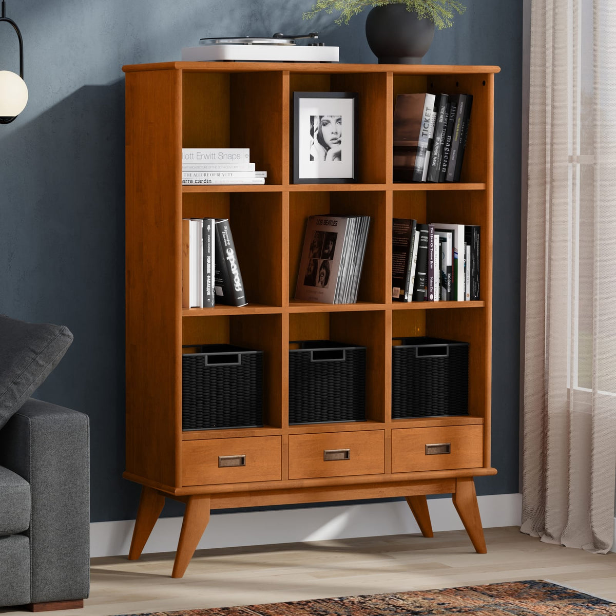 Teak Brown 9 Cube Shelving Unit - 42" Wide
