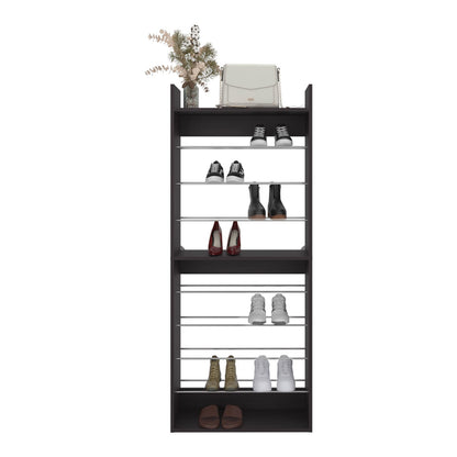 Black 10-Shelf Shoe Rack - Engineered Wood Display for Living Room