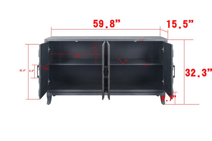 59.8" Antique Dark Grey MDF Sideboard Cabinet - 4 Doors