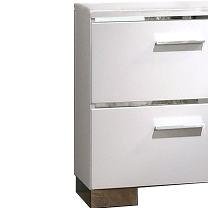 Silver and White Wood Metal Nightstand with 2 Drawers for Bedroom Storage