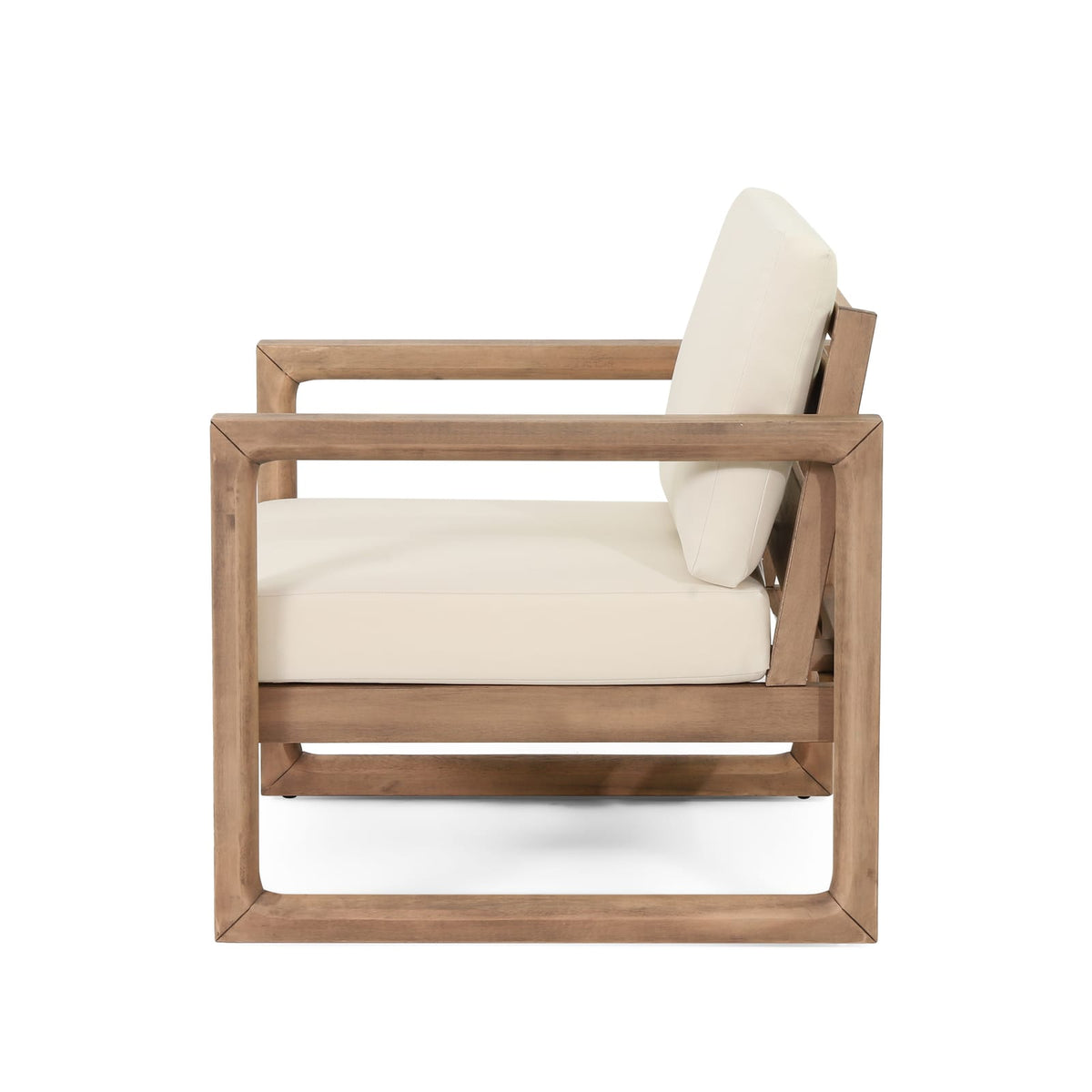 Brown & Beige Acacia Wood Patio Club Chair Set