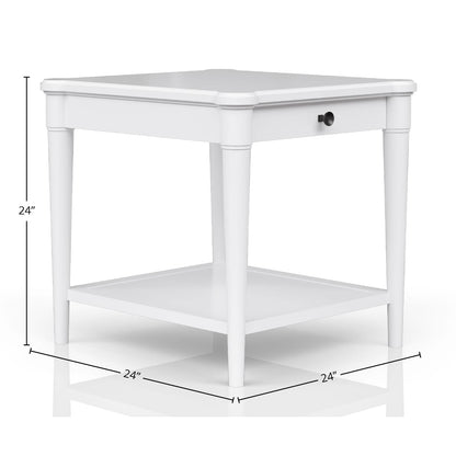 White End Table With Storage Drawer - 24" x 26" for Living Room