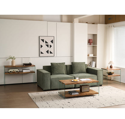 Walnut Glass Coffee Table - Small Sofa Table, Multi-Purpose Design