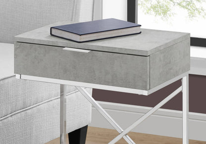 Grey Accent Table with Storage Drawer - Modern Side Table