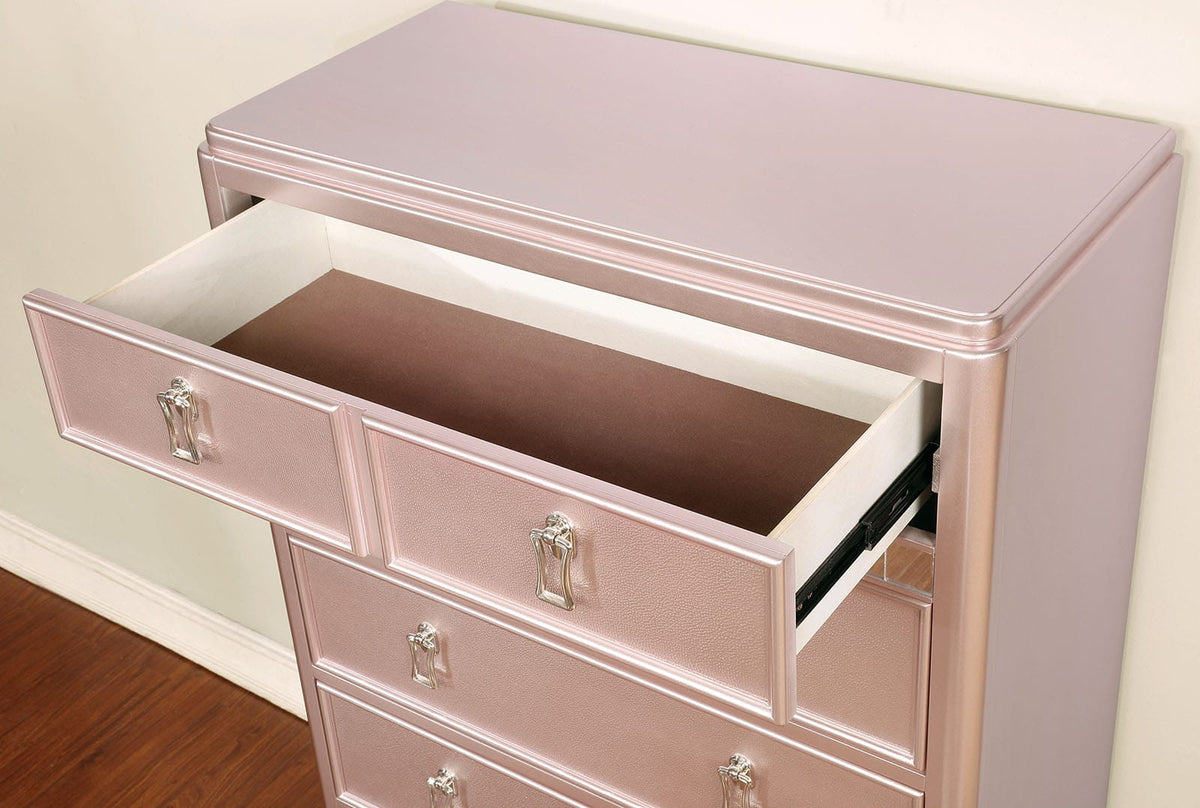 Contemporary Rose Gold Mirror Chest - Bedroom Dresser