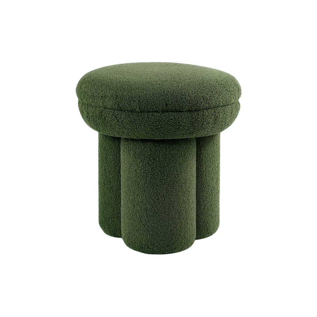 Green Fabric Stool with Pedestal Base for Modern Living Room Seating for Bedroom