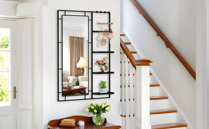 30x44 Ines Modern Vanity Mirror - Black Frame, Multi-functional Shelf
