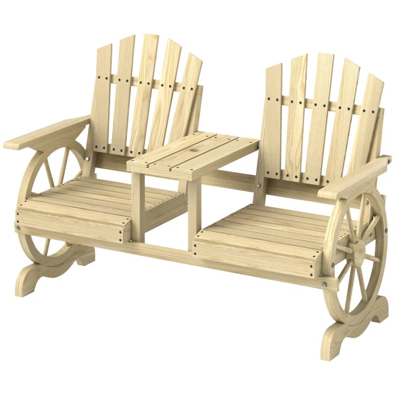 High Back Wooden Garden Bench - 2 Seat Patio Bench