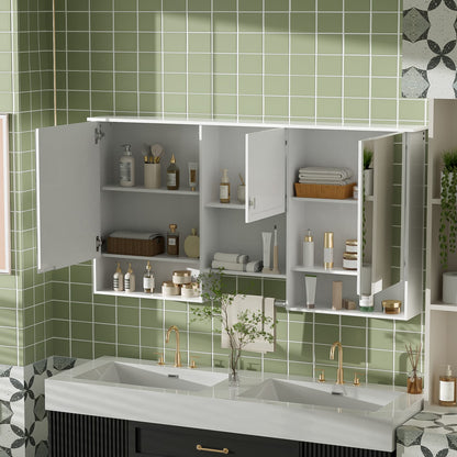 55 Inch Wall-Mounted Mirror Cabinet - White Bathroom Storage