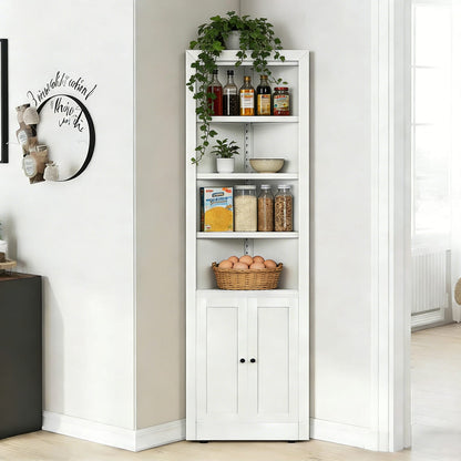 White Bathroom Storage Cabinet - 1 Door, 5 Shelves
