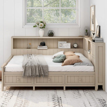 Full Size Wood Storage Bed Frame with Drawers and Shelves for Bedroom