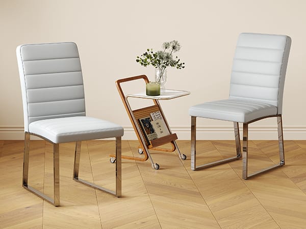 Light Gray PU Dining Chairs with Metal Legs for Kitchen Seating