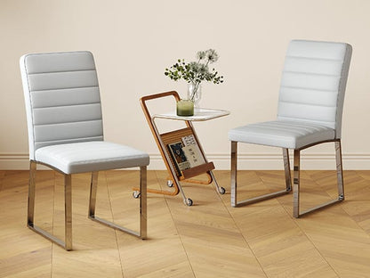 Light Gray PU Dining Chairs with Metal Legs for Kitchen Seating