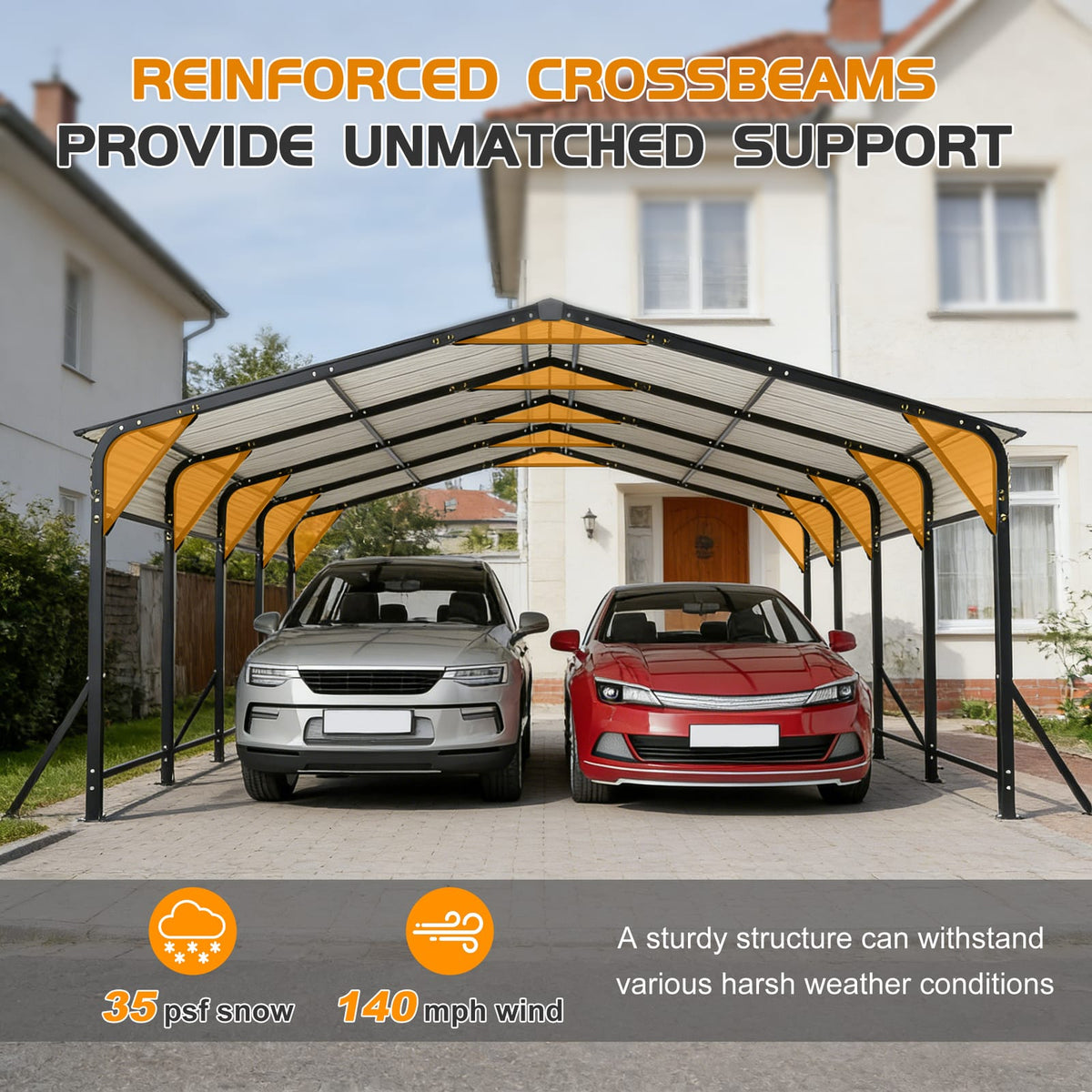 20x20 Ft Black Metal Carport for Garden or Poolside Use