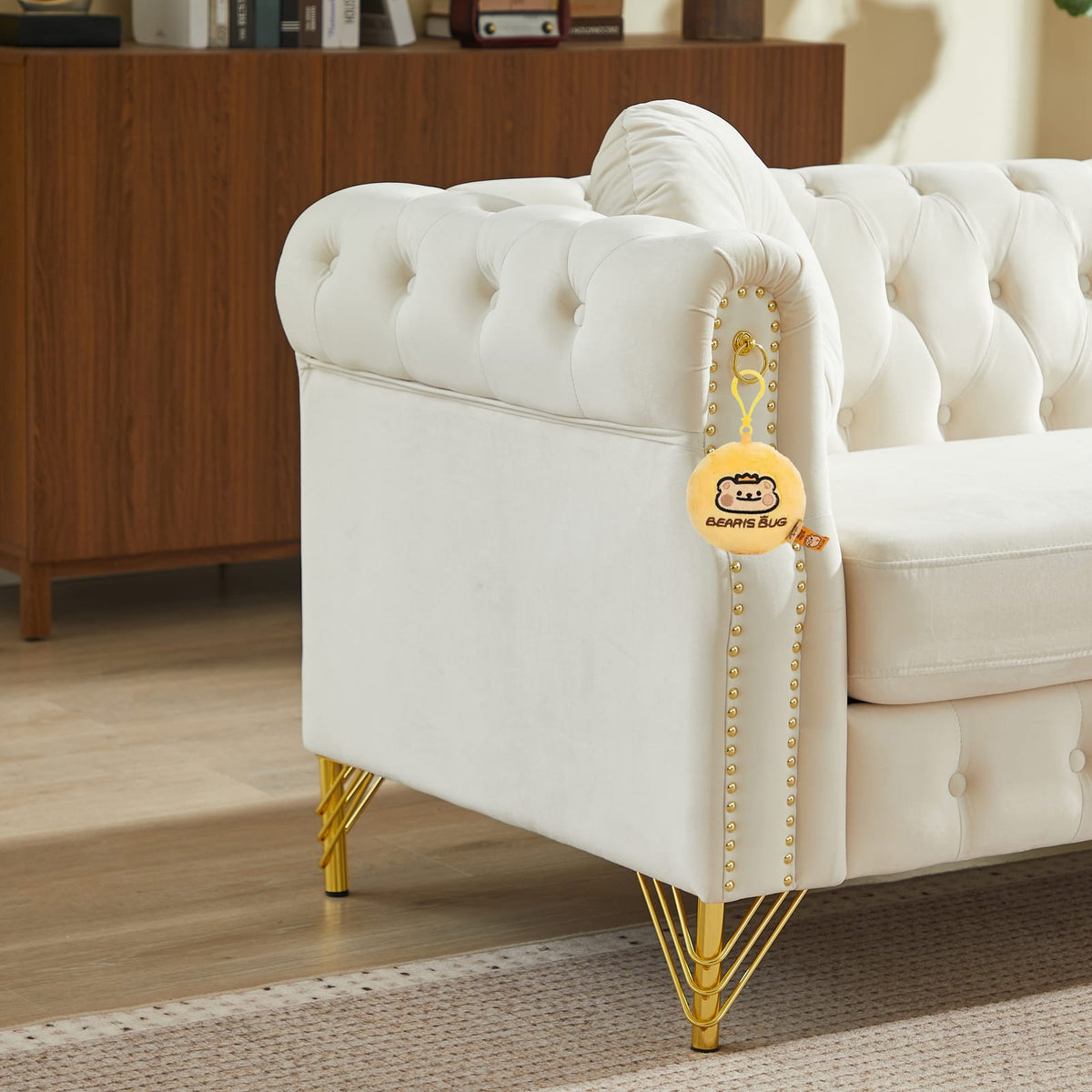 Beige Velvet Chesterfield Sofa - 1 Seat