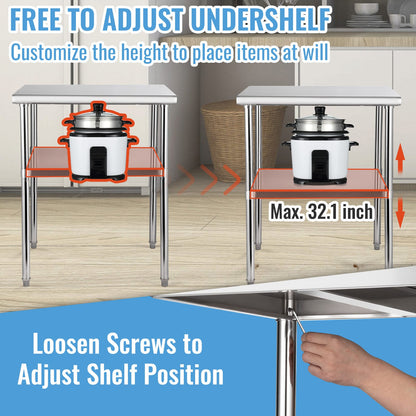 Stainless Steel Prep Table - 30x30 Inch Heavy Duty Workstation