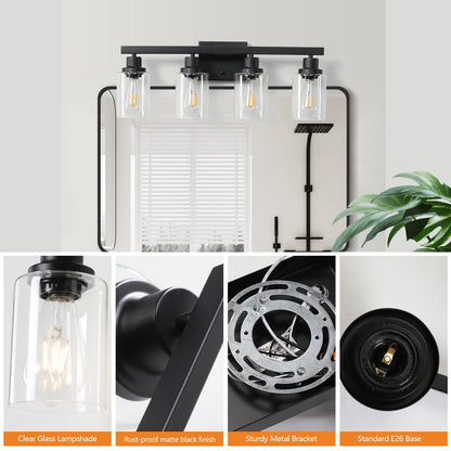 Black Iron 4-Light Bathroom Vanity Light Fixture