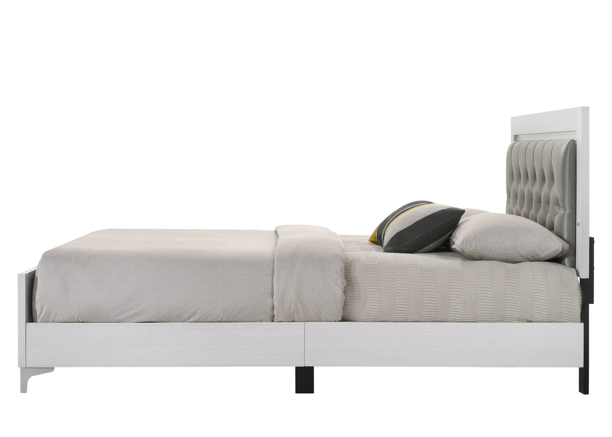 Grey Queen Bed Frame with Fabric Headboard for Bedroom
