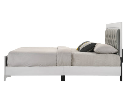 Grey Queen Bed Frame with Fabric Headboard for Bedroom