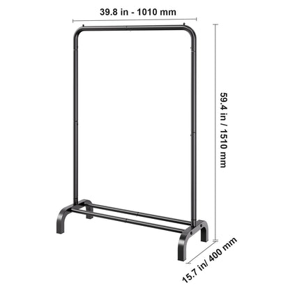 Black Steel Clothes Rack with Hanging Rod - Bedroom Storage
