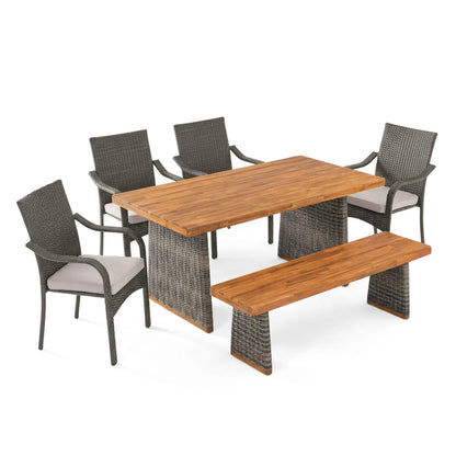 6 Piece Acacia Wood Patio Dining Set Grey Teak