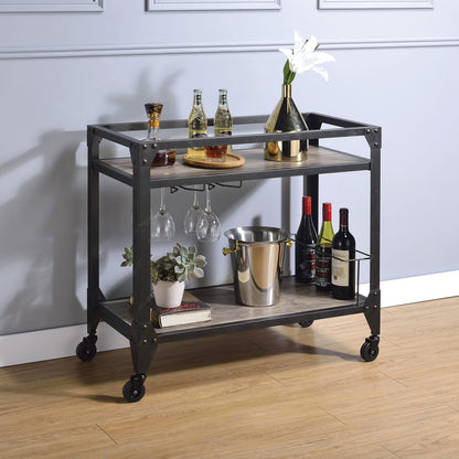 Industrial Wood Metal Serving Cart for Dining Room Storage