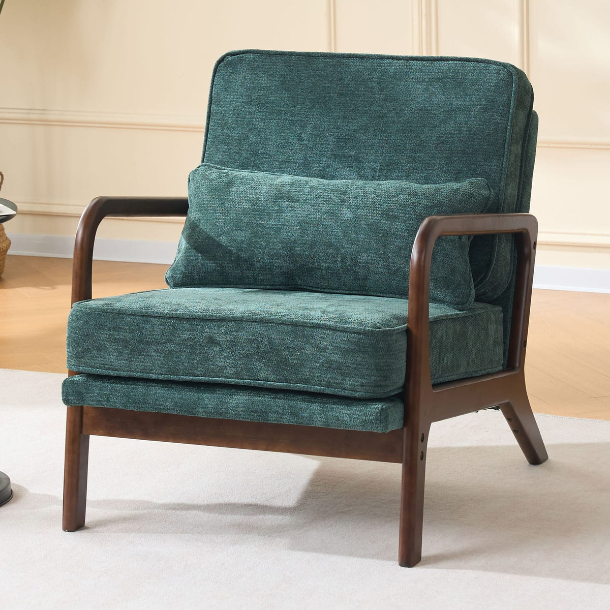 Mid-Century Modern Lounge Chair, Dark Green Polyester - Accent Chair for Living Room