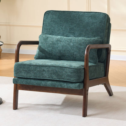 Mid-Century Modern Lounge Chair, Dark Green Polyester - Accent Chair for Living Room