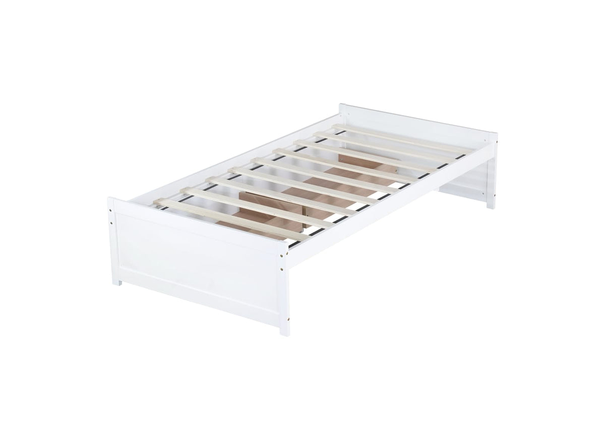 Twin Size Bed with 2 Drawers - White Rubber Wood Frame for Bedroom