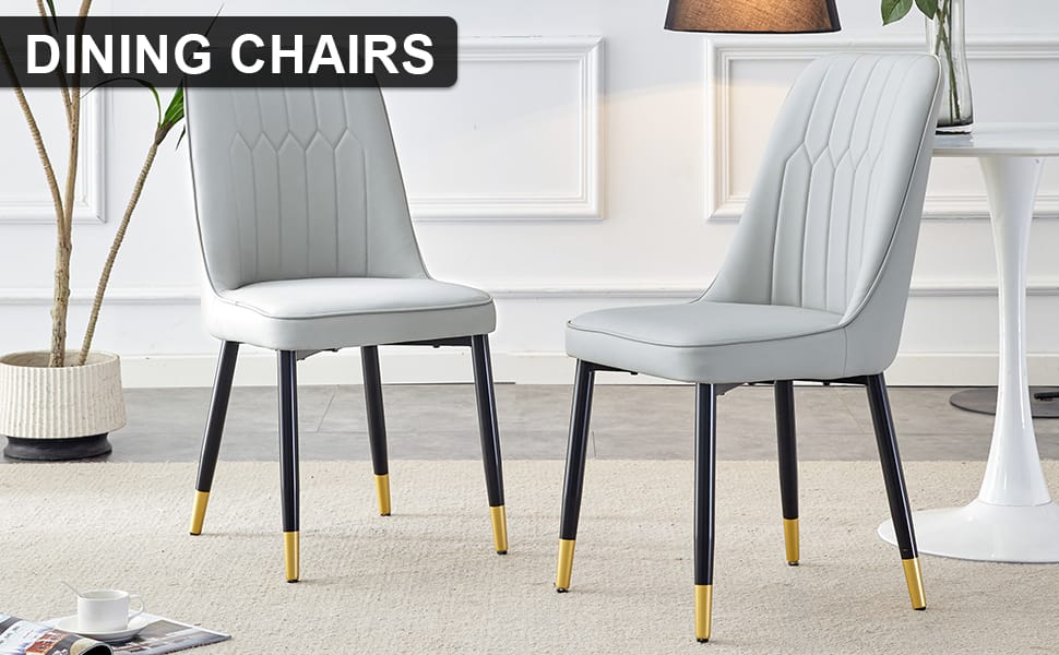 Light Gray Dining Chairs - 2 Piece Set PU Leather