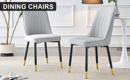 Light Gray Dining Chairs - 2 Piece Set PU Leather