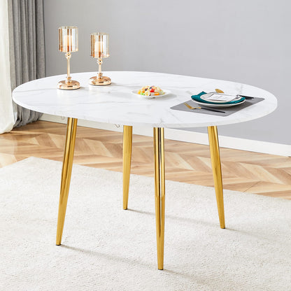 Extendable Round Dining Table - White+Gold MDF Metal for Dining Room