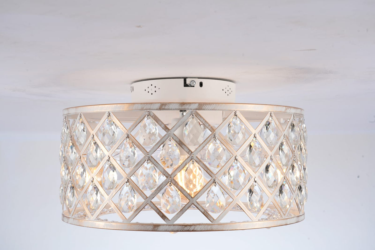 Flush Mount Ceiling Fan with Light - Gold & White Crystal, 6 Speed Remote Control