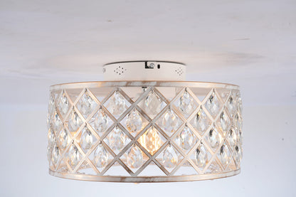 Flush Mount Ceiling Fan with Light - Gold & White Crystal, 6 Speed Remote Control