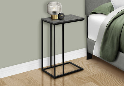 Grey C-Shape End Table with Metal Base for Living Room Accent