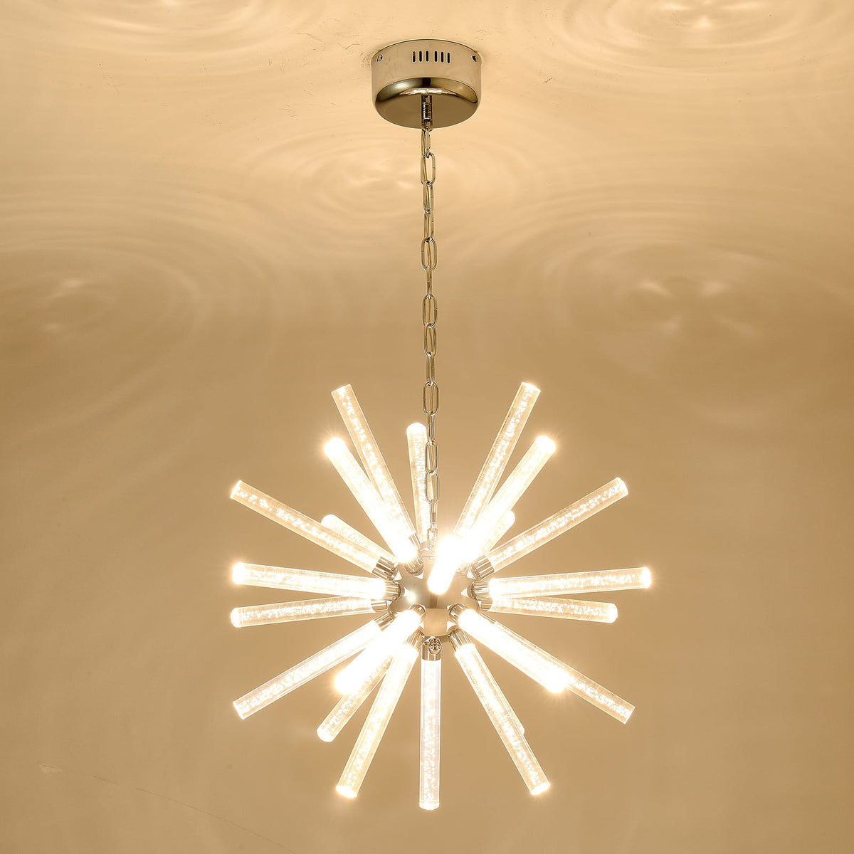 Nickel Metal Bubble Pillar Chandelier - 24 Lights