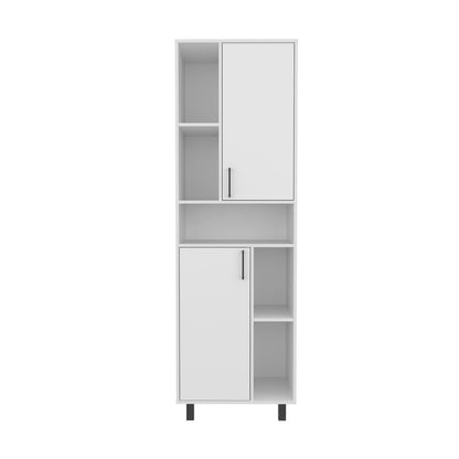 White MDF Pantry Cabinet - Tall Storage Unit for Living Room