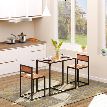 Brown MDF Dining Table Set for 2 with Stools for Dining Room